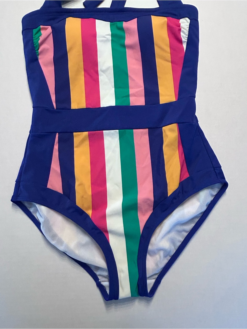 NWOT Boden Santorini Halterneck Swimsuit Multi Rainbow Stripe One Pice Size 10 - Picture 5 of 10